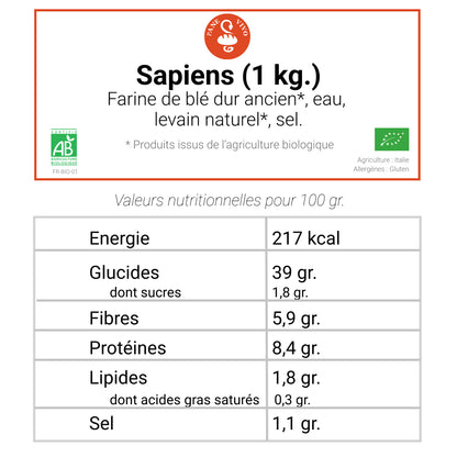 Valeurs nutritionnelles Sapiens  Pane Vivo